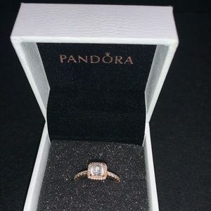 Pandora Square Sparkle Halo Ring Size: 6